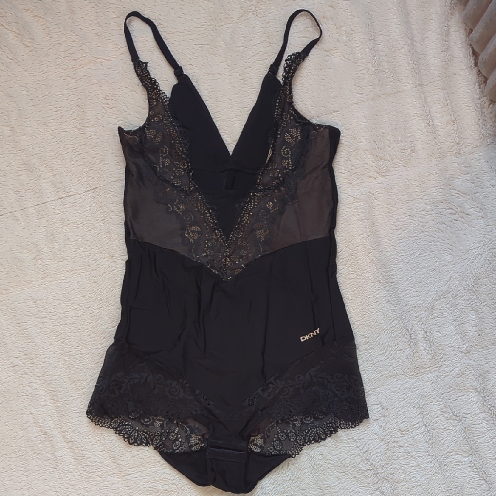 DKNY Sheer Black Lace Chemise